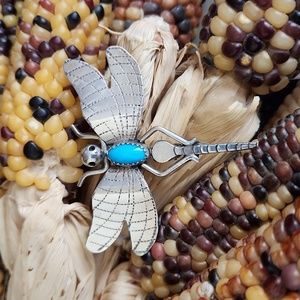 Amazing Handmade Vintage Native American Navajo Turquoise Dragonfly Pin 🩵💙